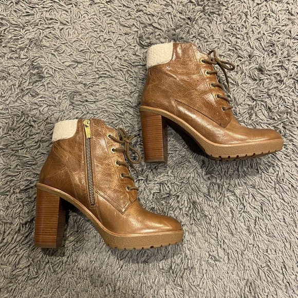 Michael Michael Kors Kim Lace Up Leather Bootie In Dark Caramel Size 7M - Picture 5 of 14